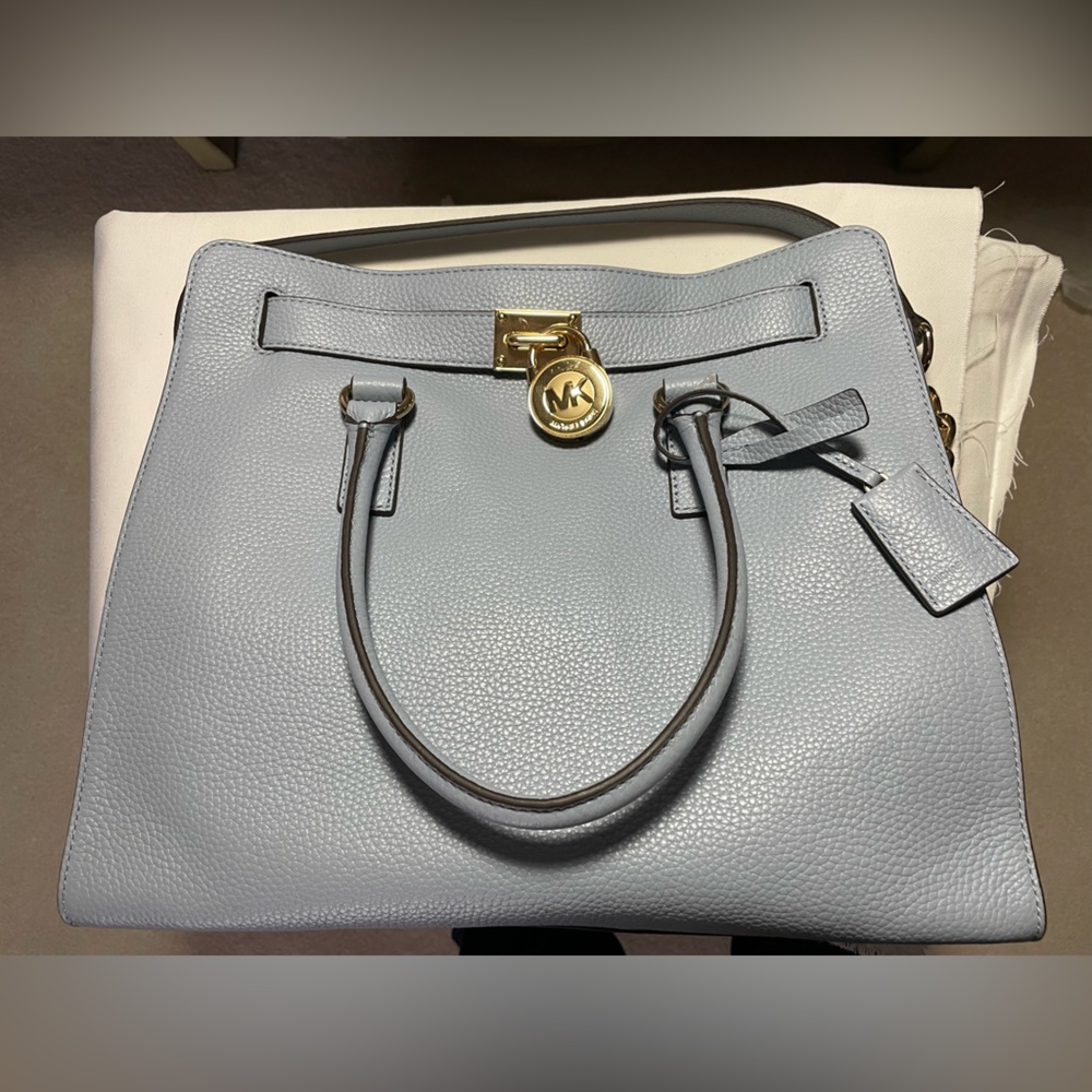 NWT  MICHAEL MICHAEL KORS  HAMILTON   PALE BLUE   LG NS TOTE  LEATHER